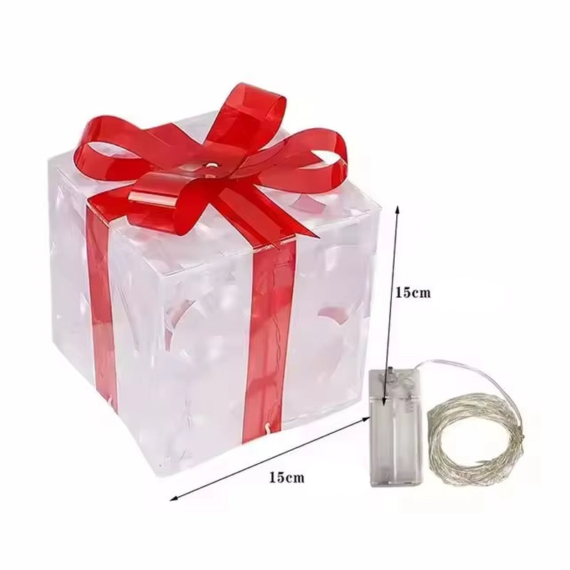 Christmas Glowing Gifts Box Decoration Ornament with Bow Lighting Box Outdoor Light Lighting Xmas New Year 2024 Home Yard Decor