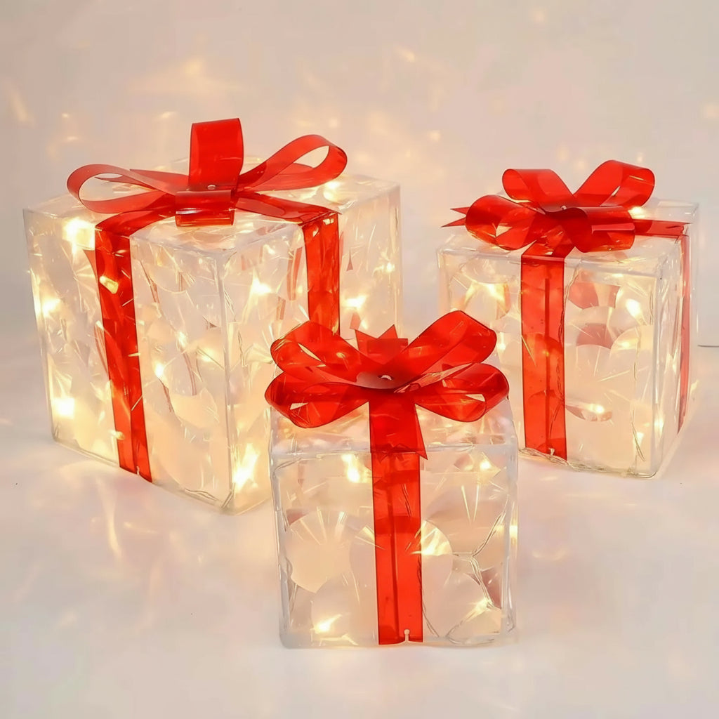 Christmas Glowing Gifts Box Decoration Ornament with Bow Lighting Box Outdoor Light Lighting Xmas New Year 2024 Home Yard Decor