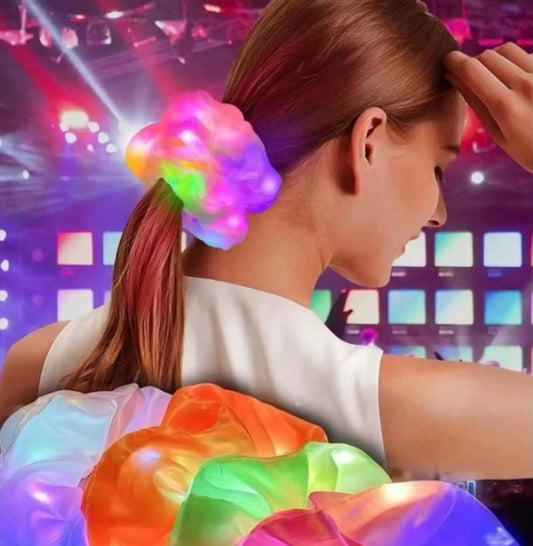 10PCS Glowing LED Hair Scrunchies Satin Elastic Ponytail Holders for Girls Night Party Festivals Stage Performance Hair Styling