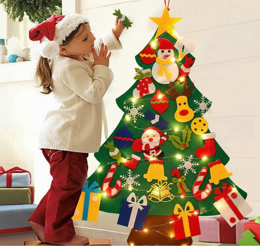 Árbol De Navidad De Fieltro Con Adornos