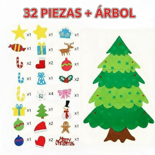 Eco-Friendly Felt Christmas Tree with Ornaments, DIY Kids Educational Toy, Xmas Decoration Gift, Reusable, Compatible with LED String Lights