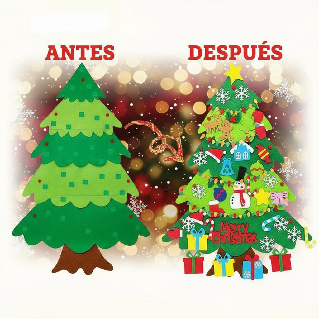 Eco-Friendly Felt Christmas Tree with Ornaments, DIY Kids Educational Toy, Xmas Decoration Gift, Reusable, Compatible with LED String Lights