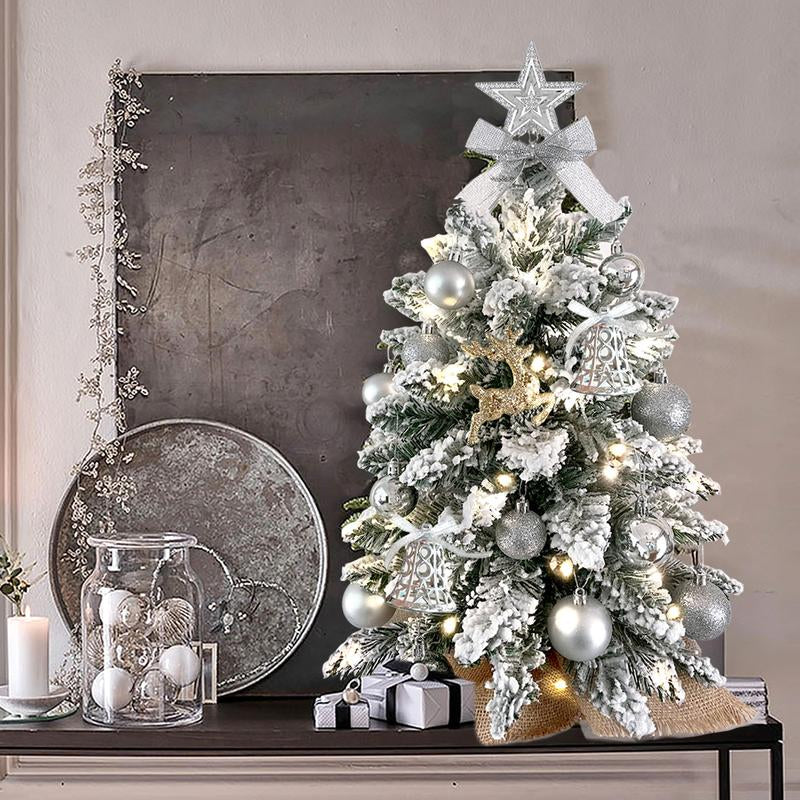 22In Mini Christmas Tree with Light Artificial Small Tabletop Xmas Tree with Christmas Decoration, Table Top Arbol De Navidad with Flocked Snow, Exquisite Decor for Home Apartment Office Desk