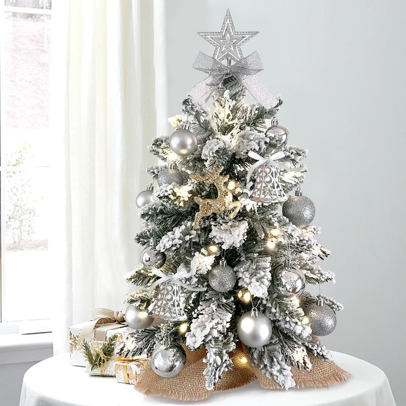 22In Mini Christmas Tree with Light Artificial Small Tabletop Xmas Tree with Christmas Decoration, Table Top Arbol De Navidad with Flocked Snow, Exquisite Decor for Home Apartment Office Desk